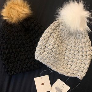 Fabletics Chunky Pom Beanies Womens Set of 2 NWT